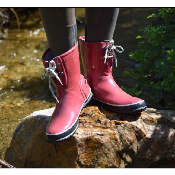 Bogs Womens Red Rain Boots Size 9 Spring Fisherman Camp Garden Yard Whimsigoth - Picture 1 of 10